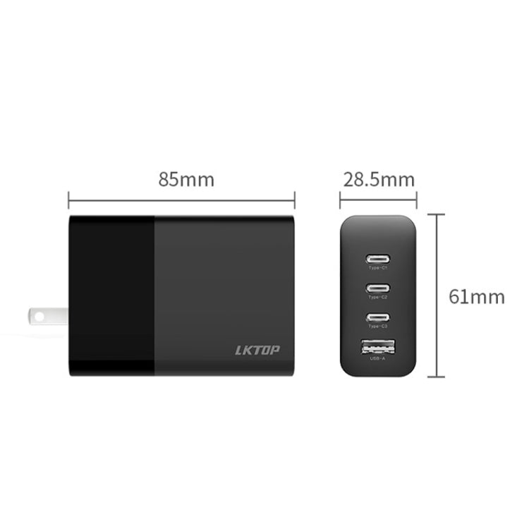 LKTOP 100W Gallium Nitride Fast Charger AC Adapter With 3 USB-C/Type-C+1 USB-A Port, US Plug LKTOP 100W Gallium Nitride Fast Charger AC Adapter With 3 USB-C/Type-C+1 USB-A Port, US Plug